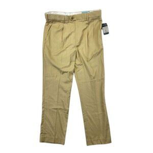 David Taylor Men’s 34x29 Beige Classic‎ Fit Pleated Khaki Dress Pants NWT Casual